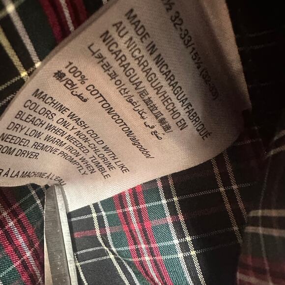 Club Room Mens Performance Regular Fit Long Sleeve Red/Black Plaid Shirt 15.5 - Picture 8 of 8